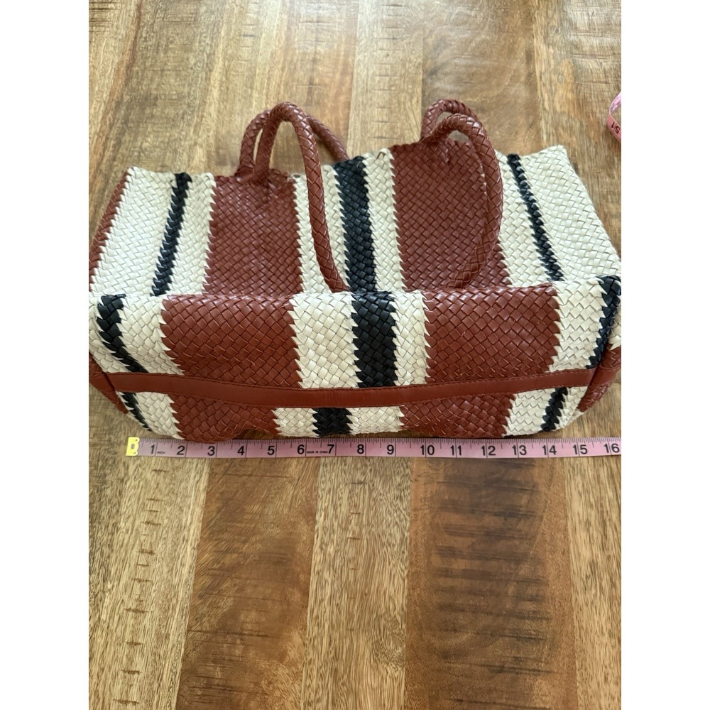 Madewell Signature Woven Tote Dusty Redwood Multi Leather Stripe Large Bag - Picture 9 of 11